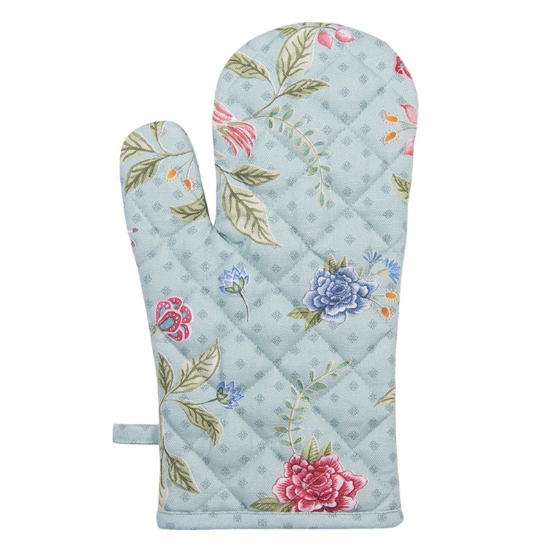 BLW44 OFENHANDSCHUH 16X30 CM BLAU GRÜN BAUMWOLLE BLUMEN