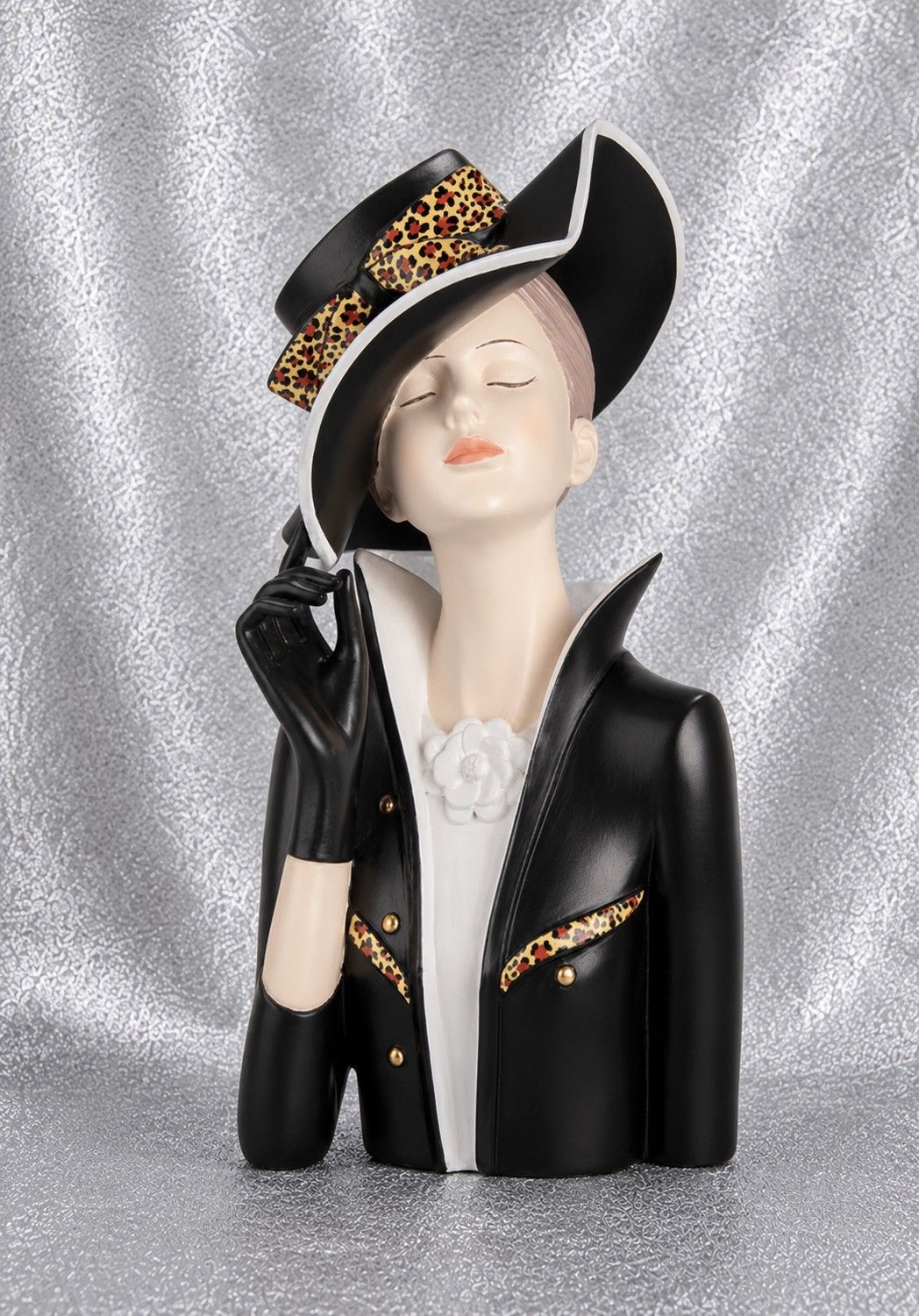 Gilde Figur Frau „Lady Leopard“  Kunstharz schwarz  11.5 x 14 x 29 cm