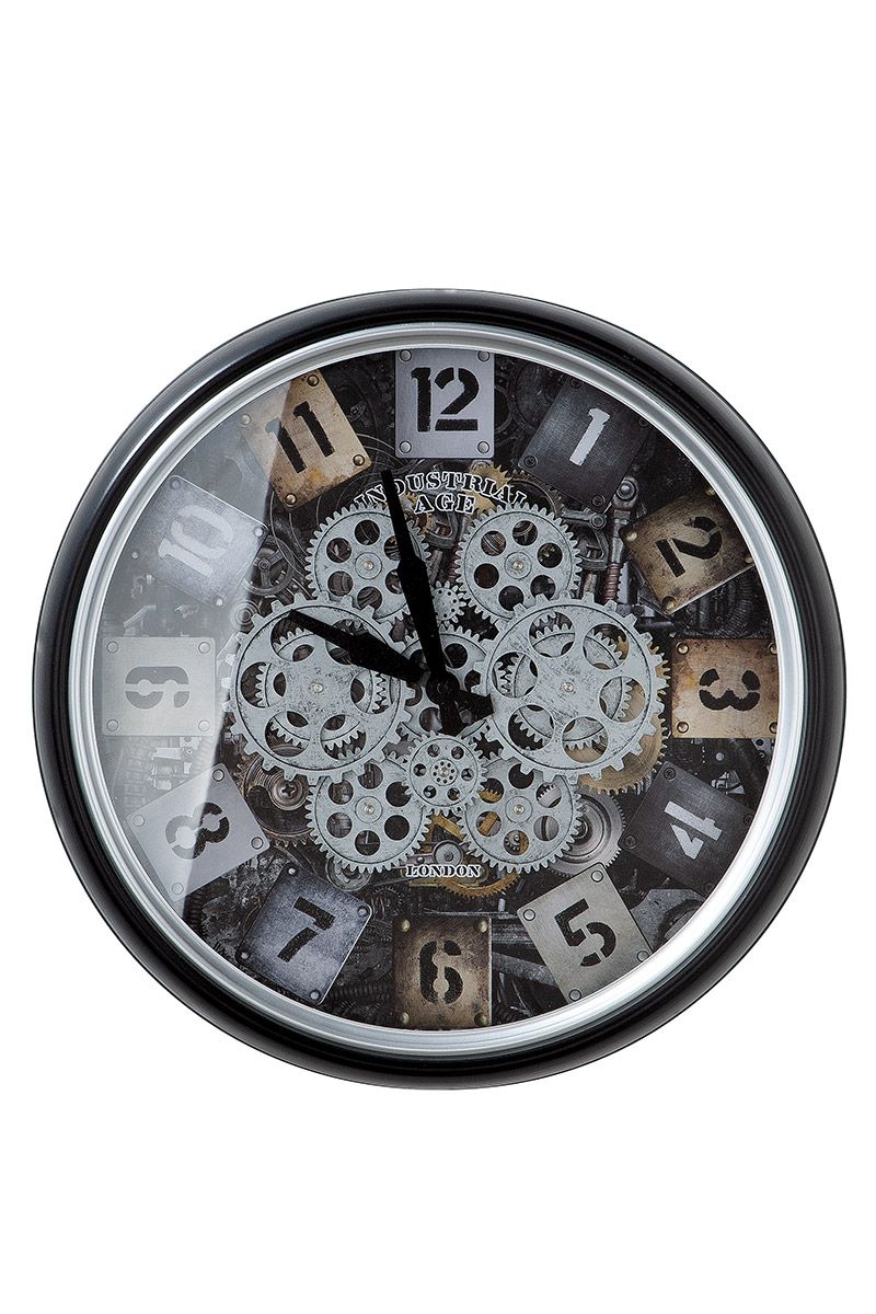 Metall/Glas Wanduhr "Steam" schwarz/silber/champagnefarben