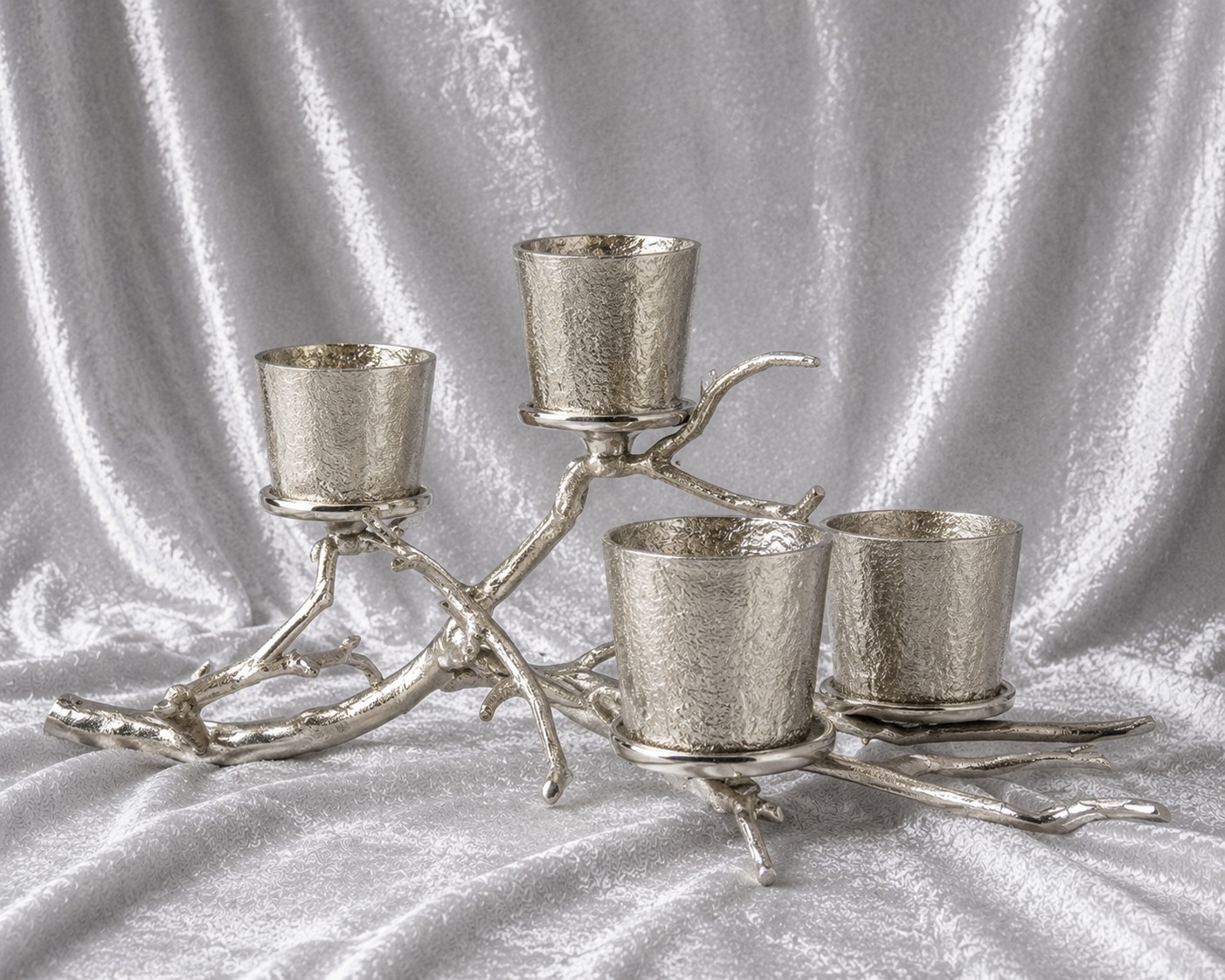 Tischleuchter mit 4 Gläser silber Alu ca.70cm