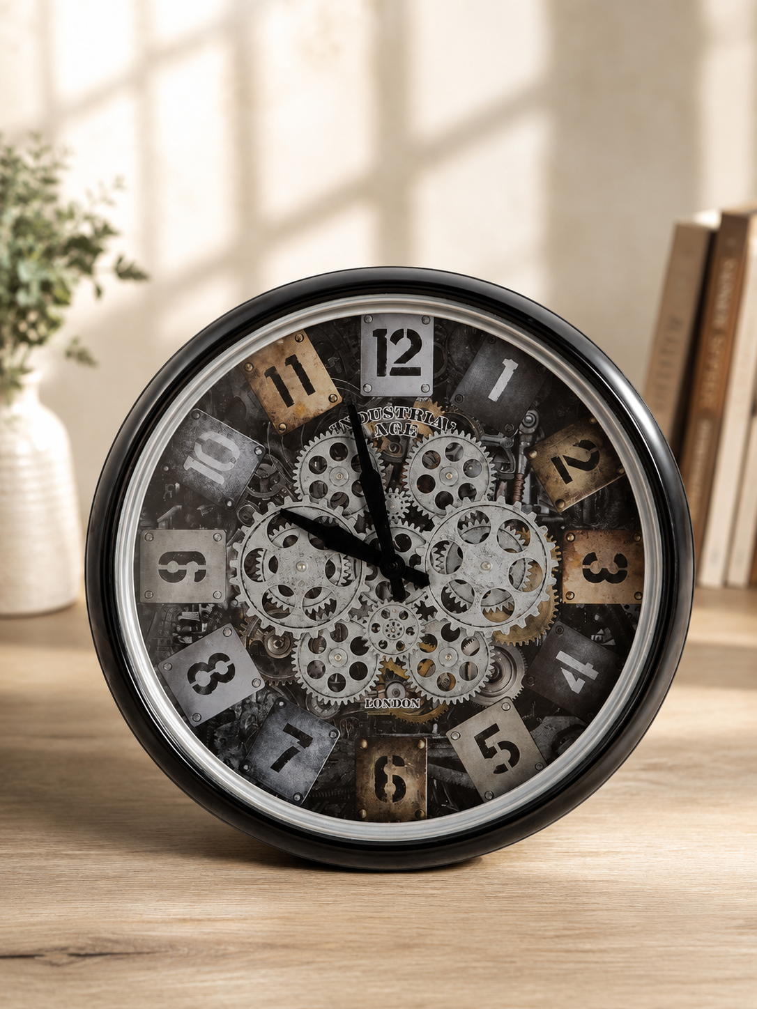 Gilde Wanduhr "Steam"Metall/Glas  schwarz/silber/champagnefarben 60 cm