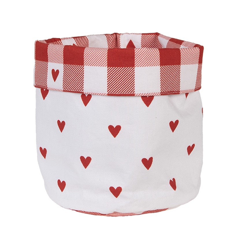 Brotkorb Ø 15x16 cm Weiß Rot Baumwolle Herzen