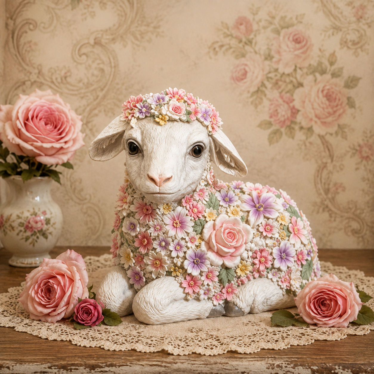Clayre & Eef Lamm mit Blüten