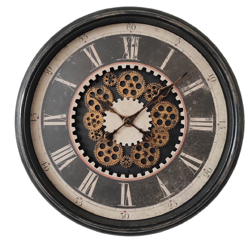 Zahnrad Uhr Schwarz/Braun 58cm 