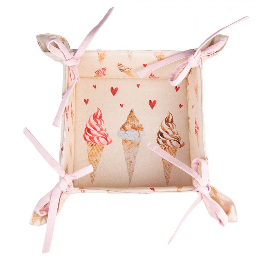 Brotkorb 35x35x8 cm Beige Rosa Baumwolle Eis Küchengeschenk