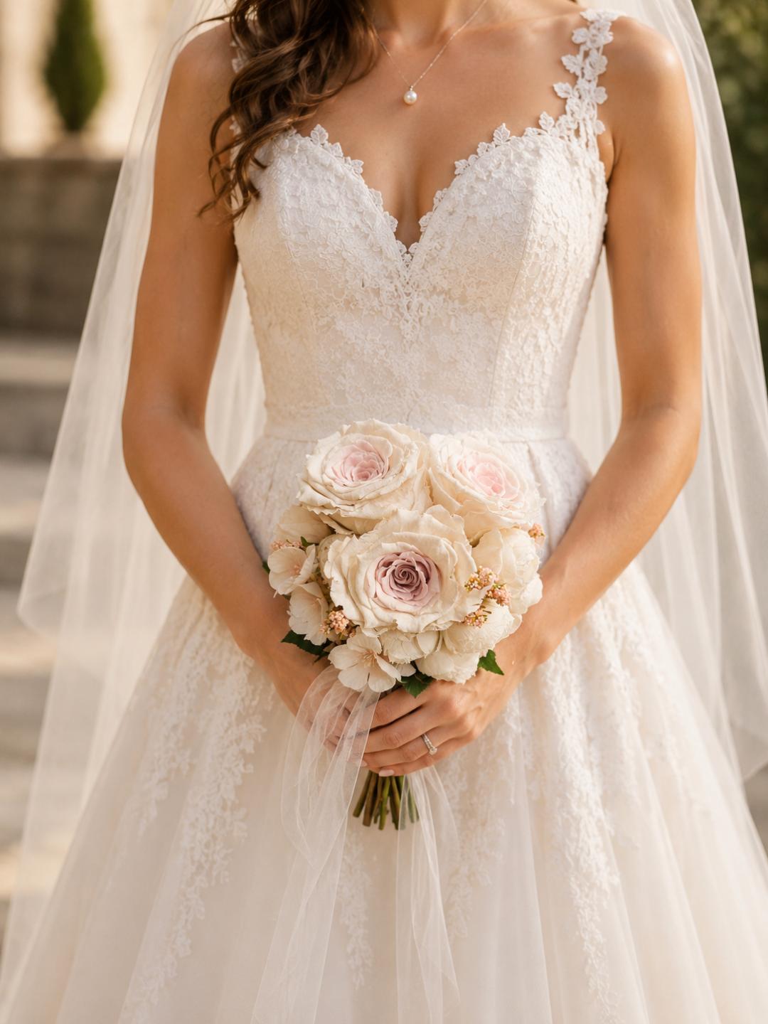 a/Brautstrauss mit echten haltbaren Rosen rose/weiss
