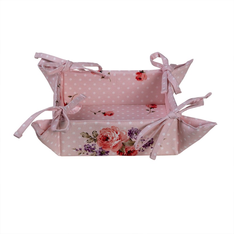 Brotkorb 35x35x8 cm Rosa Violett Baumwolle Rosen