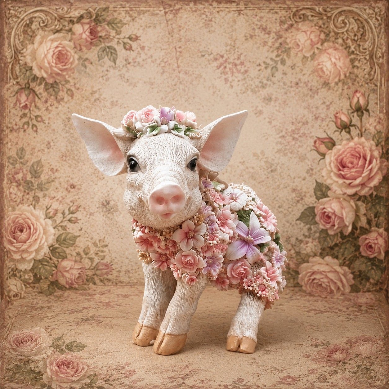 Clayre & Eef Schwein mit Blüten Kunstharz  bunt