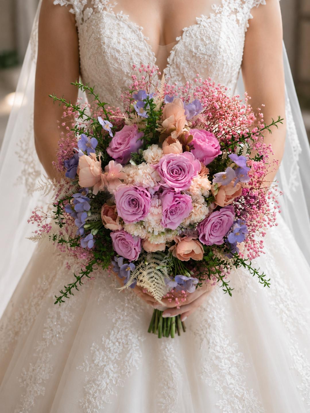 a/Brautstrauss mit echten haltbaren Rosen pink