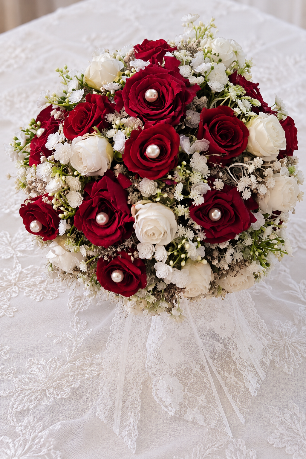 a/Brautstrauß mit roten Rosen