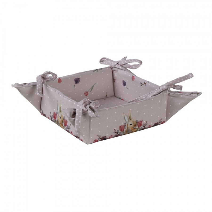 BROTKORB 35X35X8 CM BEIGE ROSA BAUMWOLLE KANINCHEN BLUMEN GESCHENK KÜCHENKORB