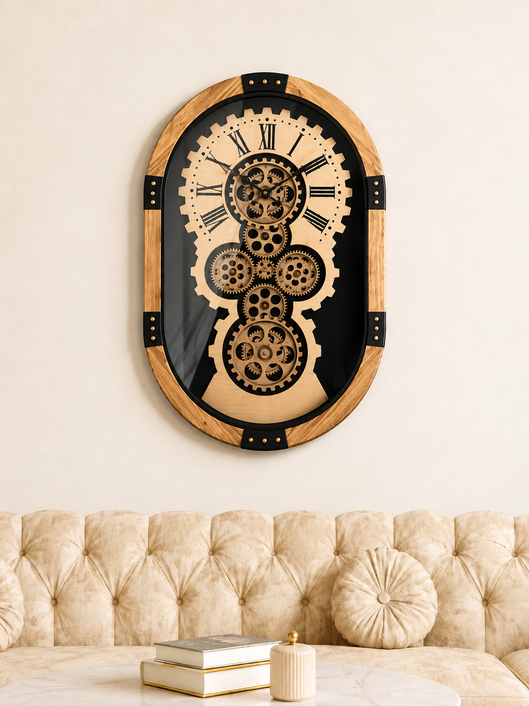 Gilde Wanduhr oval „Lado“ goldfarben, schwarz Kunststoff, MDF, Metal 8 x 38.5 x 58 cm 