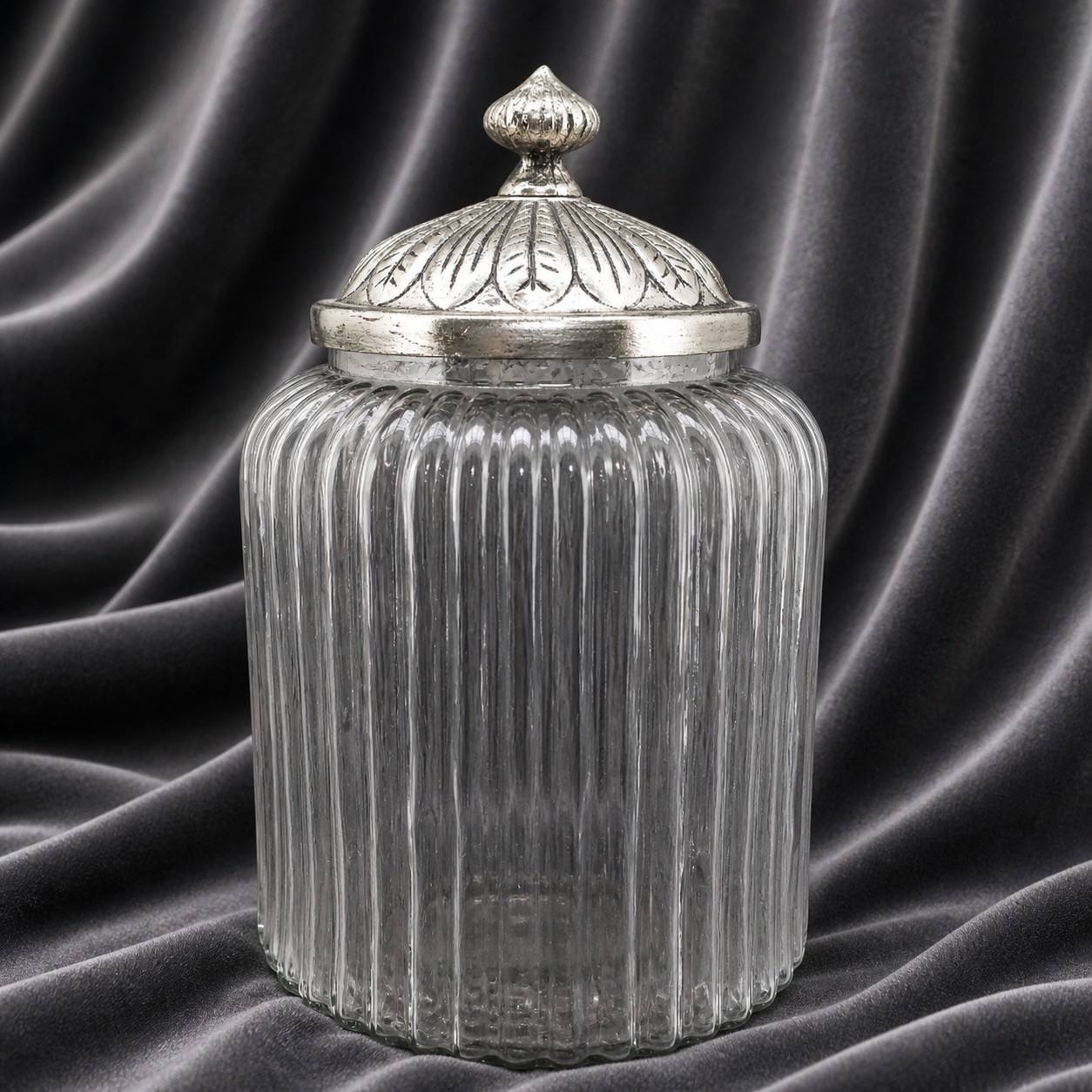 Bonboniere Iride, transparent/silber, Glas/Aluminium, 13x13x20 cm, 2,535 l 