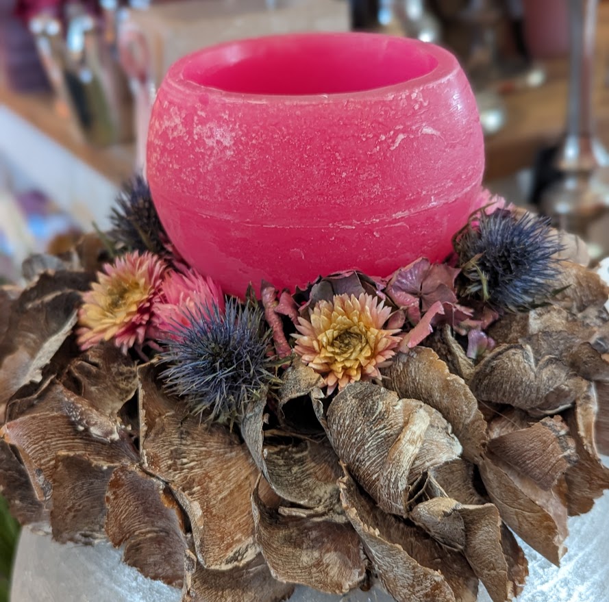Naturkranz  Herbstlich mit Wachswindlicht Pink