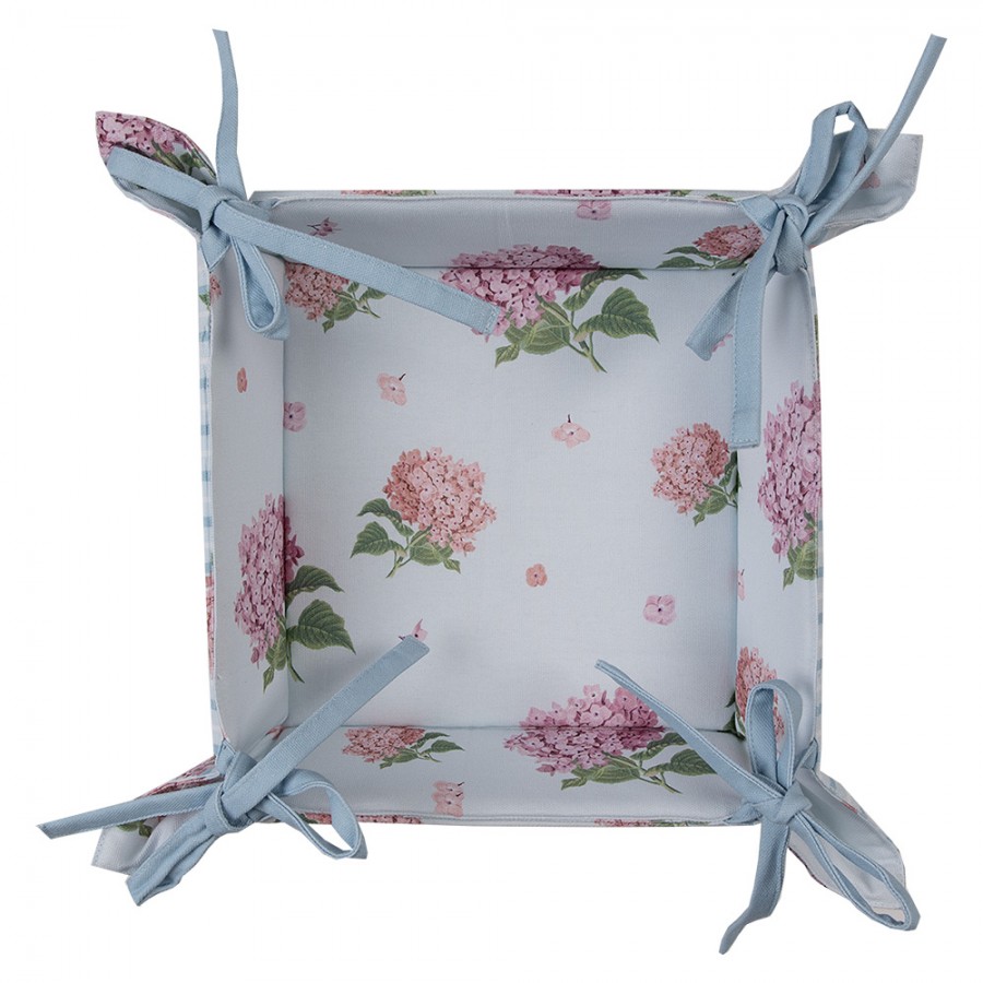 Brotkorb 35x35x8 cm Blau Rosa Baumwolle Hortensie