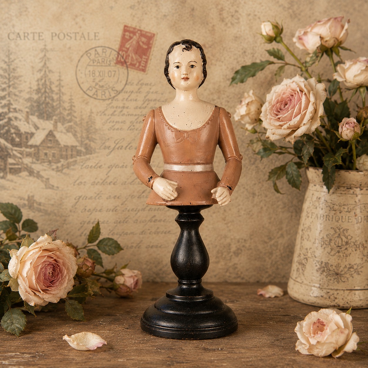 Dekorationsfigur Frau 16x15x40 cm Beige Kunststoff