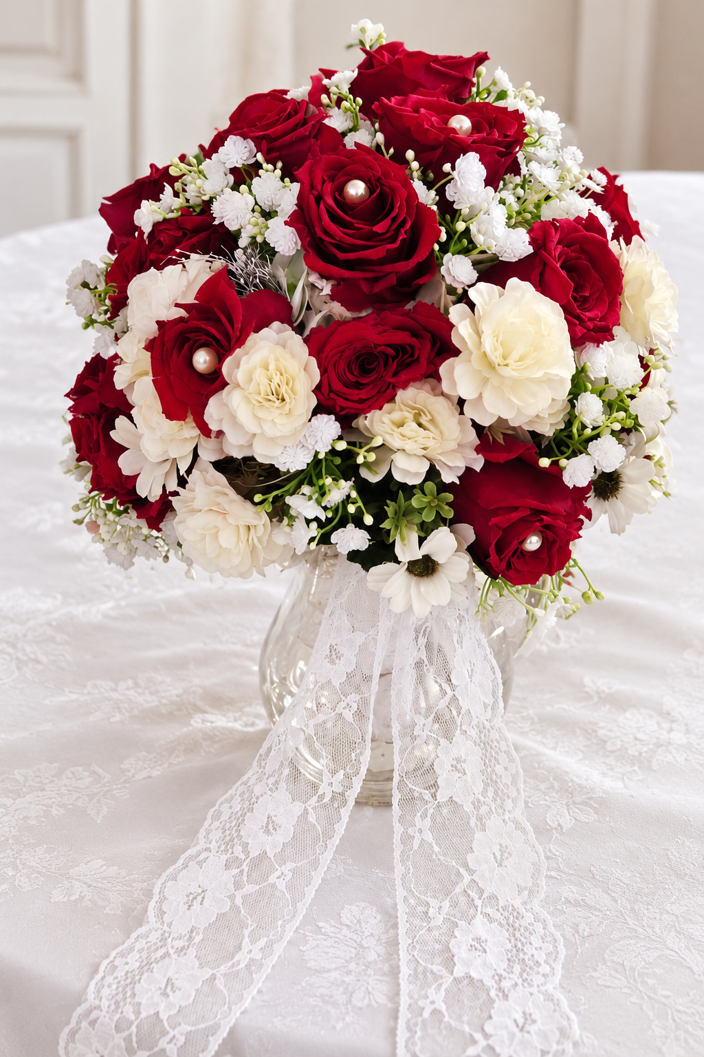 a/Brautstrauss mit echten roten Rosen mehrere Jahre haltbar!
