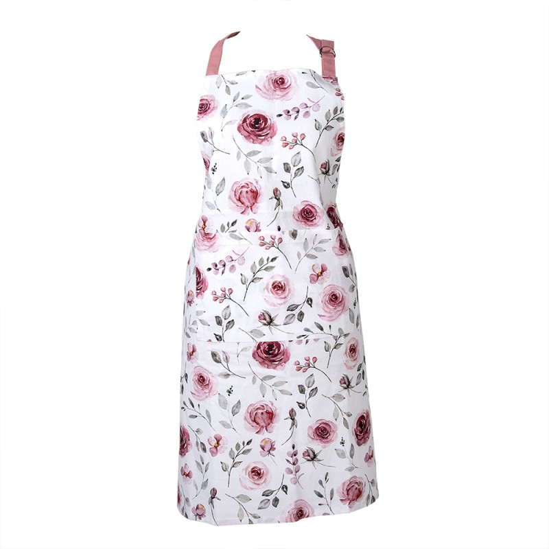 Clayre & Eef Küchenschürze   Weiß Rosa Baumwolle Rosen 70x85 cm