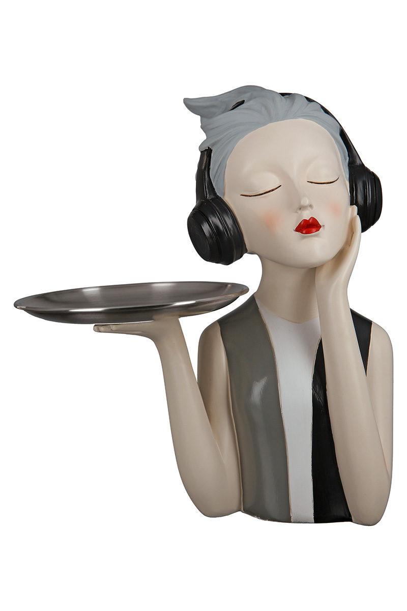 Gilde Figur Frau „Lady mit Tablett“ Kunstharz  beige, grau 17 x 24 x 27 cm