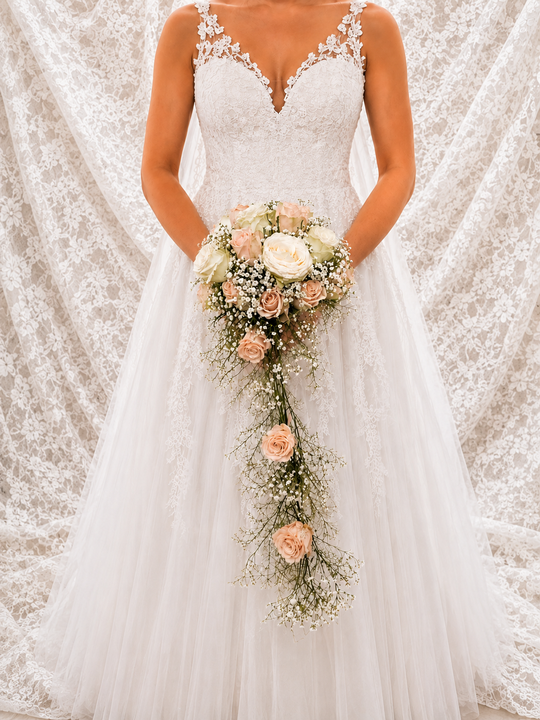 a/Brautstrauss  mit echten haltbaren Rosen und Kunst Blumen handgefertigt 