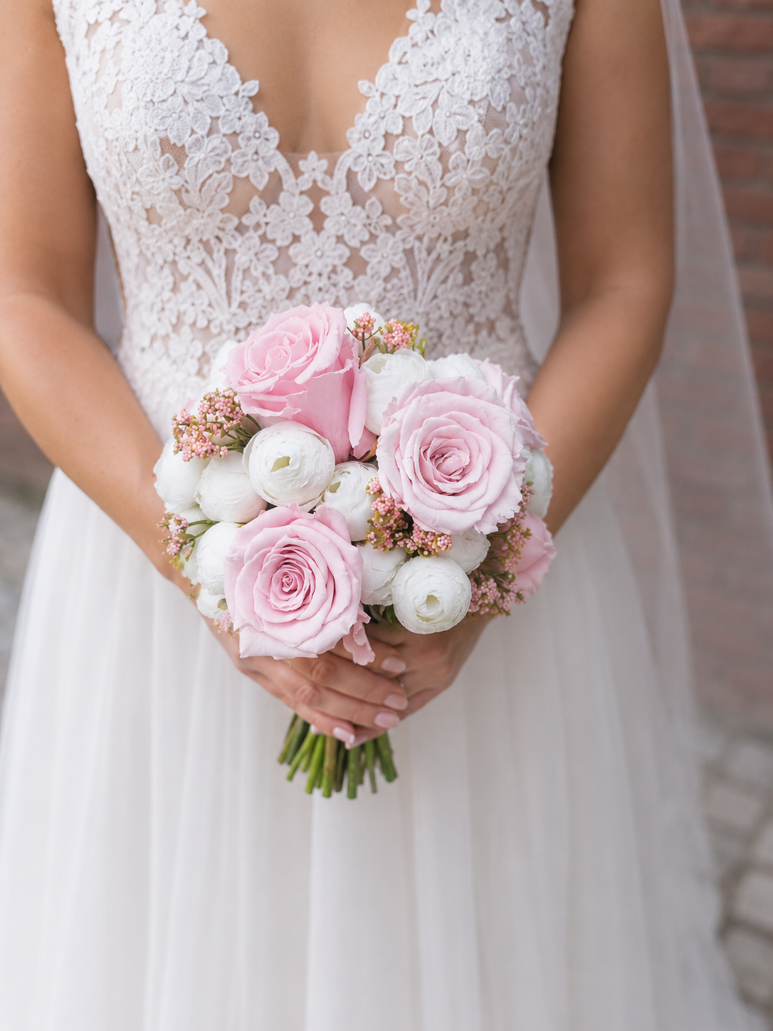 a/Brautstrauss mit echten haltbaren Rosen rosa