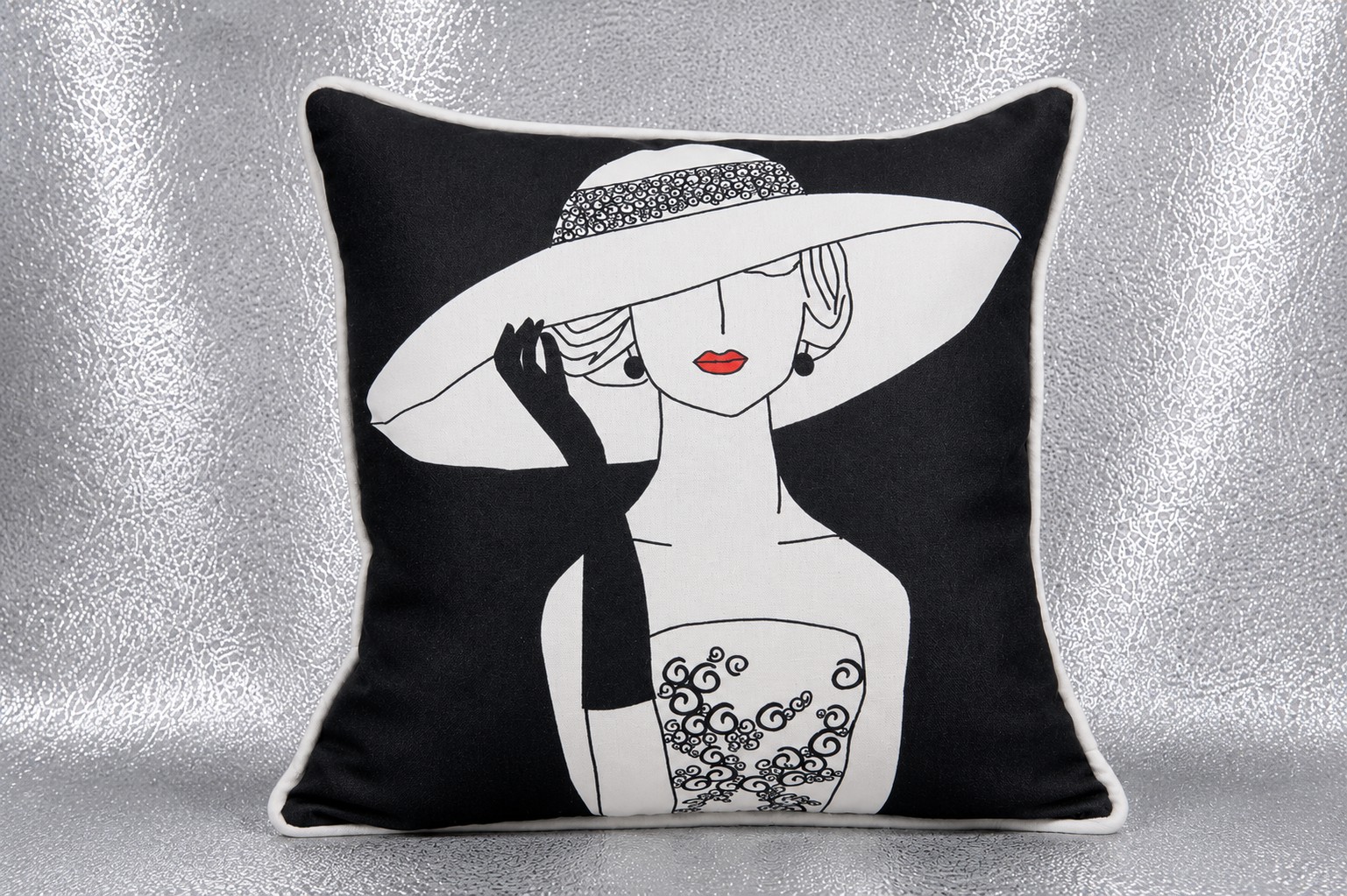 Stoff Kissen "Lady mit Hut"45x45cm
