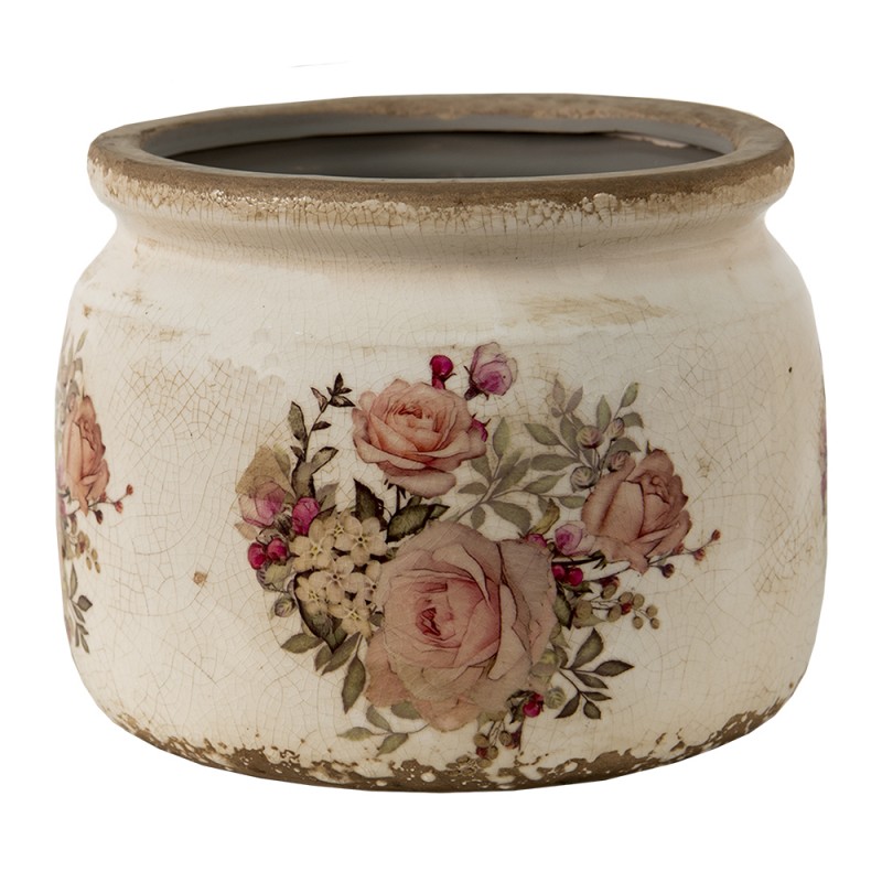 6CE1419M Blumentopf Indoor Ø 14x12 cm Rosa Beige Keramik Blumen Rund