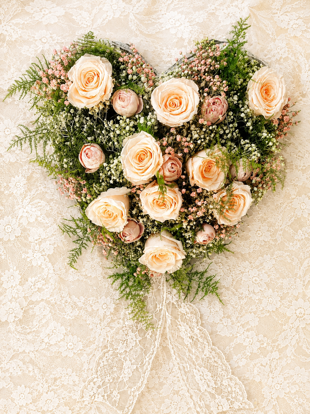 aa/Herz groß mit echten haltbaren Rosen lachs Unikat